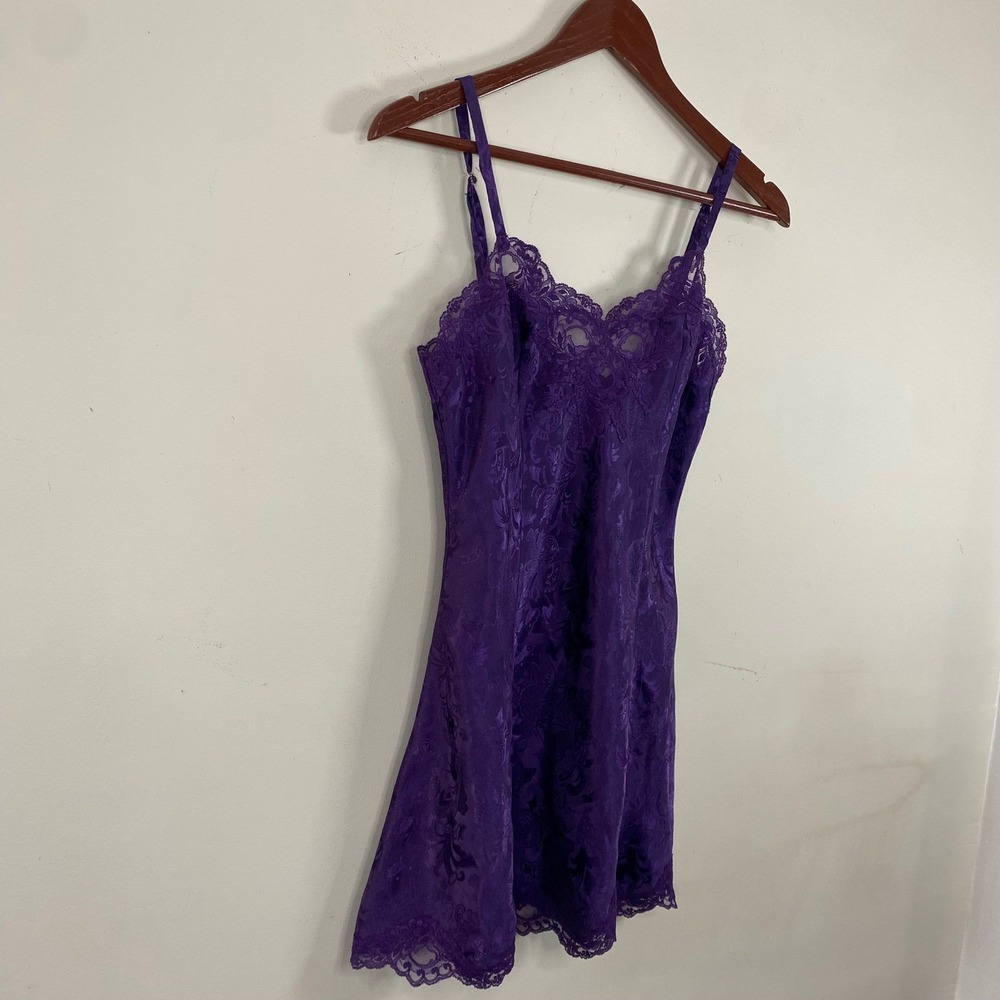 Vintage Gold Label Victoria Secret Slip Dress Purple XS Lace Feminine Floral - Picture 3 of 7